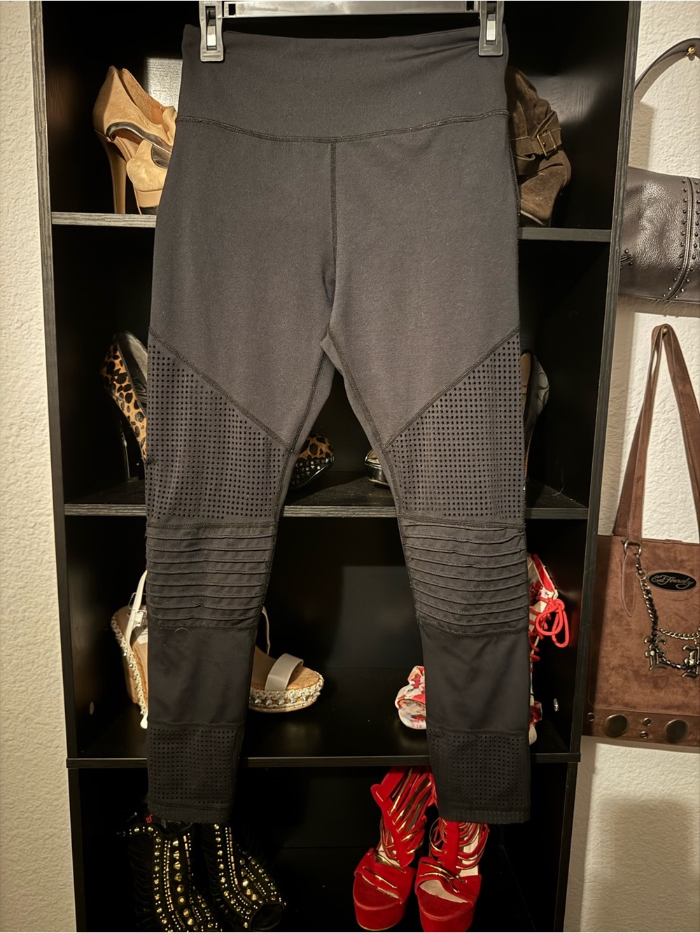 ZYIA Black Textured Moto-Style Leggings